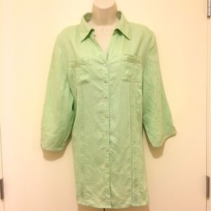 Tweeds Top Ladies Sz 1X Lime Green Linen
